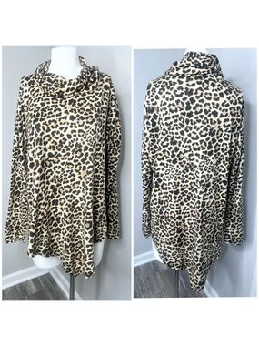 Leopard Print Cowl Neck Top - Beige/Black- large